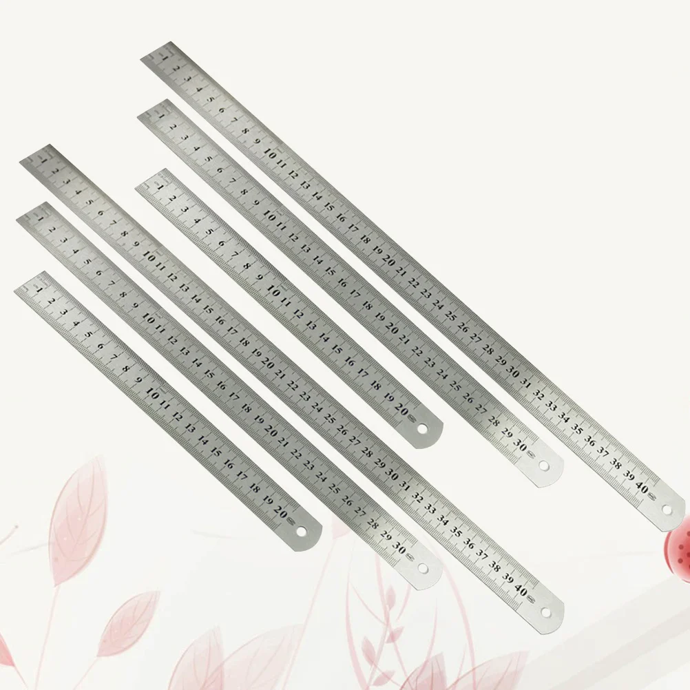 6 pezzi righello in acciaio inossidabile righelli metallici resistenti all'usura per il disegno di ingegneria dell'ufficio scolastico 20 cm 30 cm 40 cm scala a doppio lato