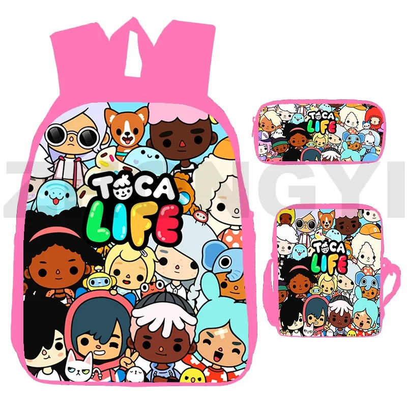 

Fashion Toca Life World Game 3 Pcs/set Toca Boca Backpacks for School Teenagers Girls 3D Anime Pink Softback Bag Travel Mochila