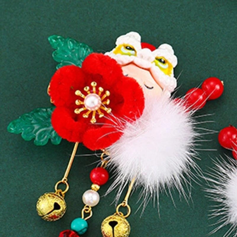 Q5WE Furry Pompoms Barrettes Clip Hairpin Tassels Sweet Flower Festive HairPin