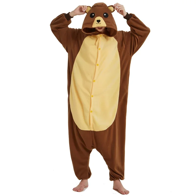 2025 nowy XXL 180-200CM brązowy Kigurumi kobiety piżama niedźwiedź kostium Onesies dla dorosłych kombinezon bielizna nocna mężczyźni zwierzęca piżama Cosp AA