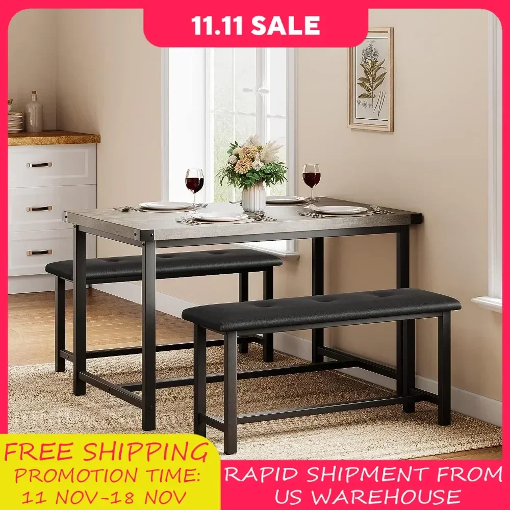 

Dining Room Sets with 2 Chairs, Dining Tables and Chairs, Kitchen Table Set, Retro Gray Chair, Free Shipping, Farmhouse, 4