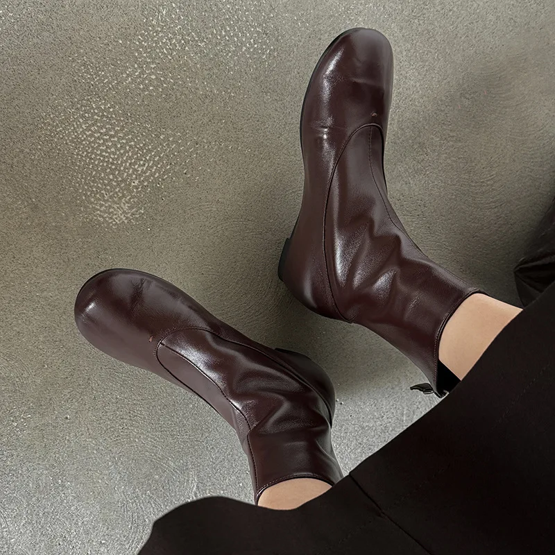 

Arden Furtado Autumn sheepskin Increased Internal Short boots Round toe Back zipper Middle heel Modern boots Commuter boots