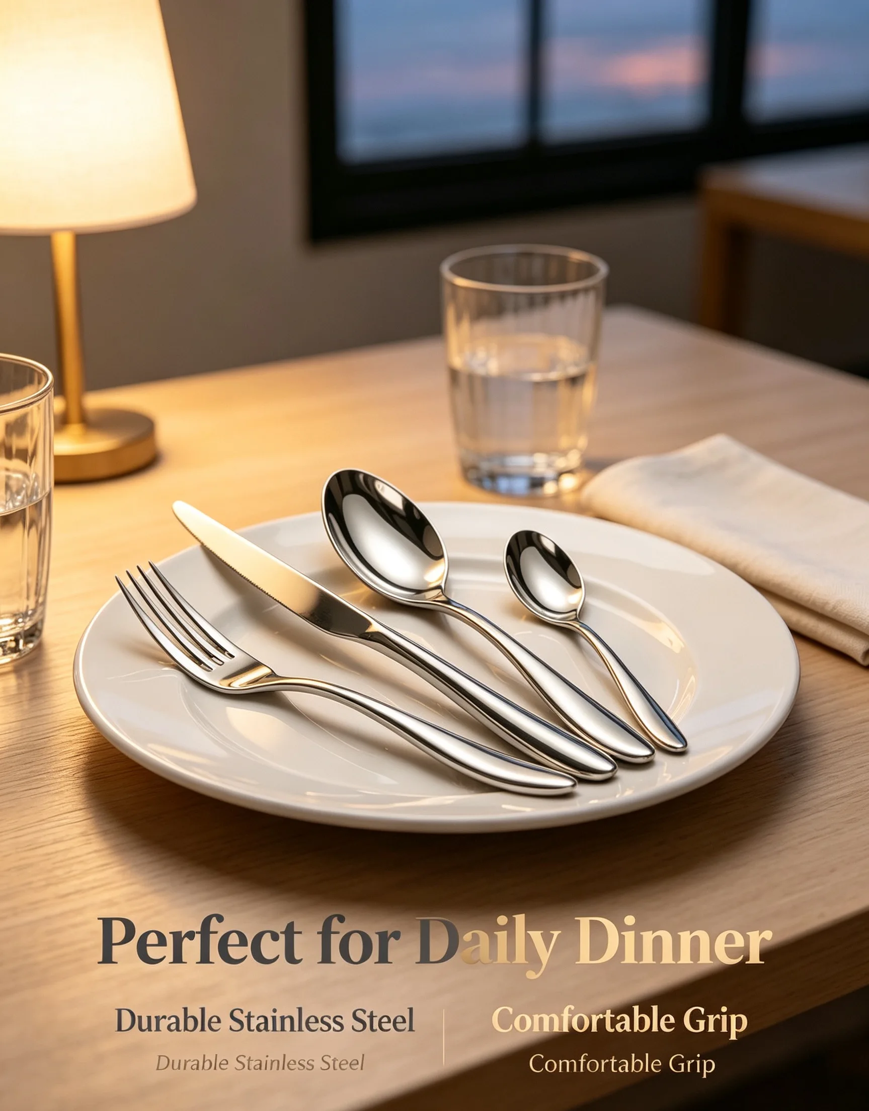 Premium Slim Streamlined 420/304 Stainless Steel Cutlery Set, Gift‑Ready Flatware for Thanksgiving Celebration