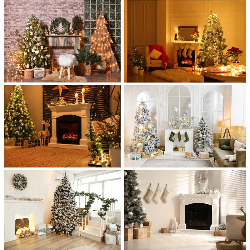 

SHUOZHIKE Christmas Indoor Photography Background Christmas tree Fireplace For Photo Backdrops 21712 YXSD-08