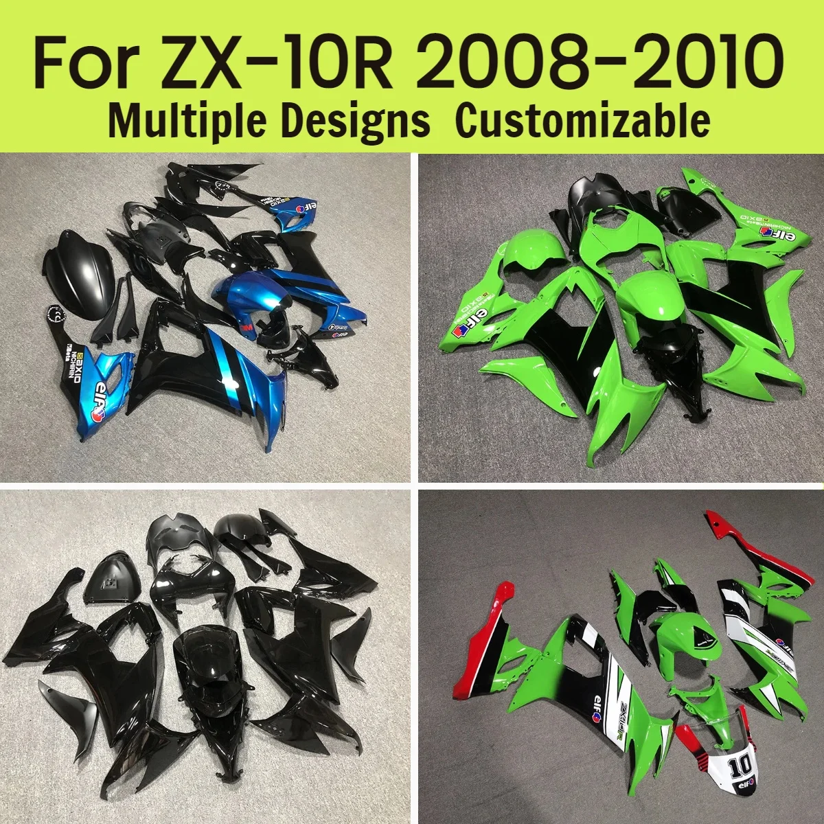 ZX10R 2008 2009 2010 Prime Fairing Set for Kawasaki ZX 10R 08 09 10 Motorcycle Panel ABS Plastic Cowling Fairings