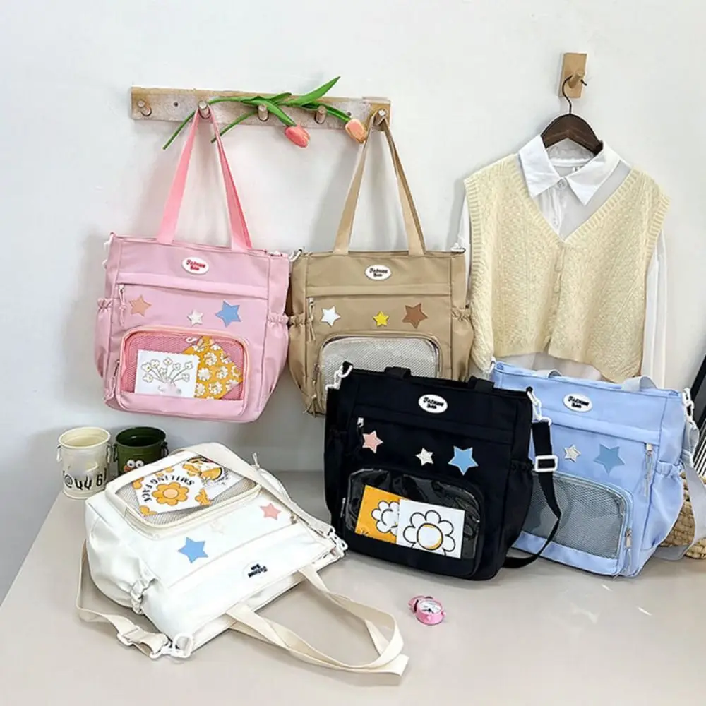 

Portable Transparent Star Itabag Badge Display Solid Color Canvas Crossbody Bag Large Capacity Nylon Japanese Tote Bag Girl/Boy