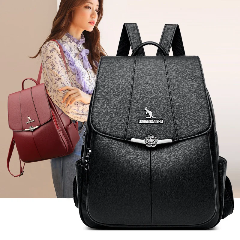 Mochila de couro elegante para mulheres, Mochila escolar de grande capacidade para meninas, mochila anti-roubo, moda