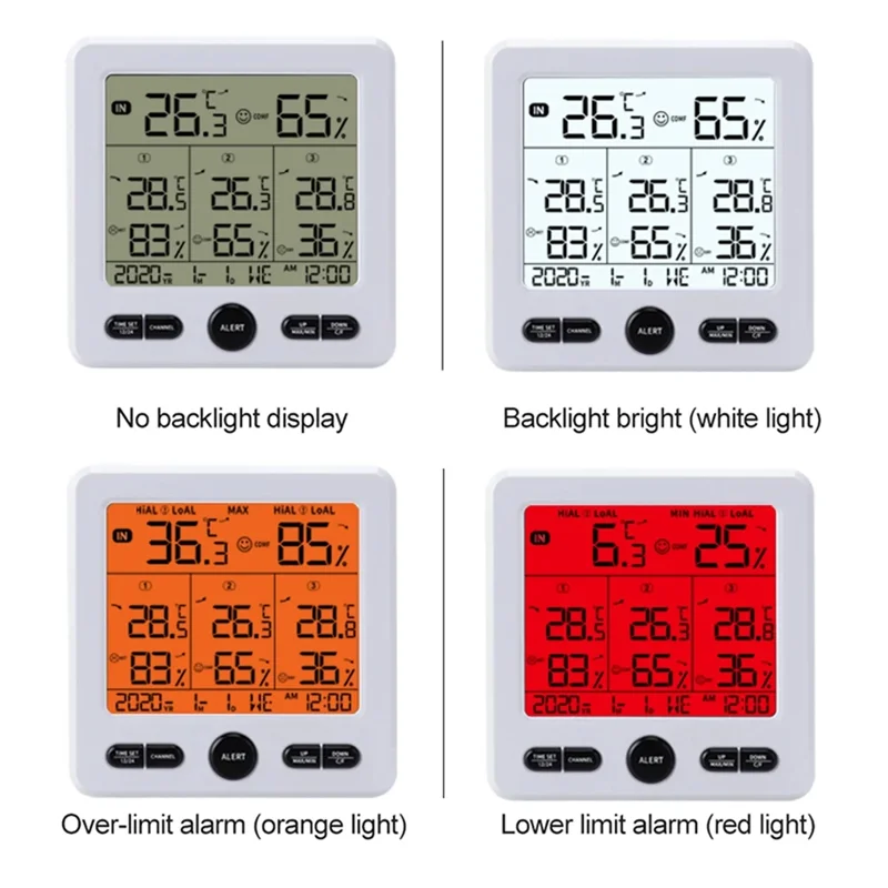 ABKI-Stazione meteorologica Sensori wireless per interni/esterni Termometro digitale Igrometro Display LCD a LED Termometro (Bianco) Durevole