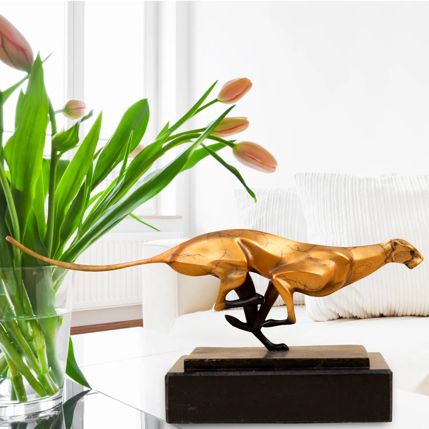 Abstract Bronze leopard Sculpture Modern Art Running Leopard Bronze Statue Casting Cheetah Animal Figurine For Home Decor Crafts