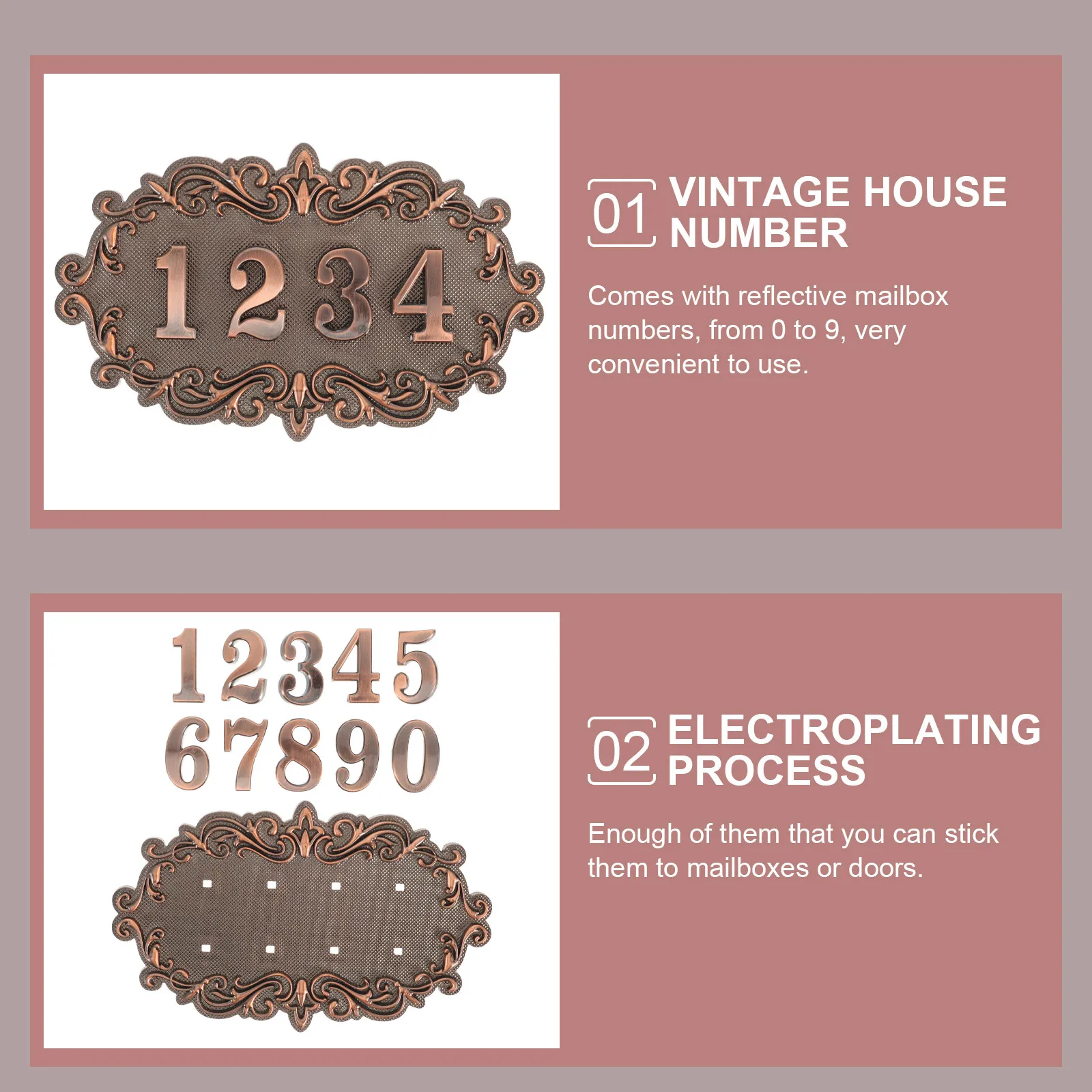 1Set Vintage House Number Plaque Solid ABS Address Sign Reflective Mailbox Numbers Front Door Outdoor Address Plate