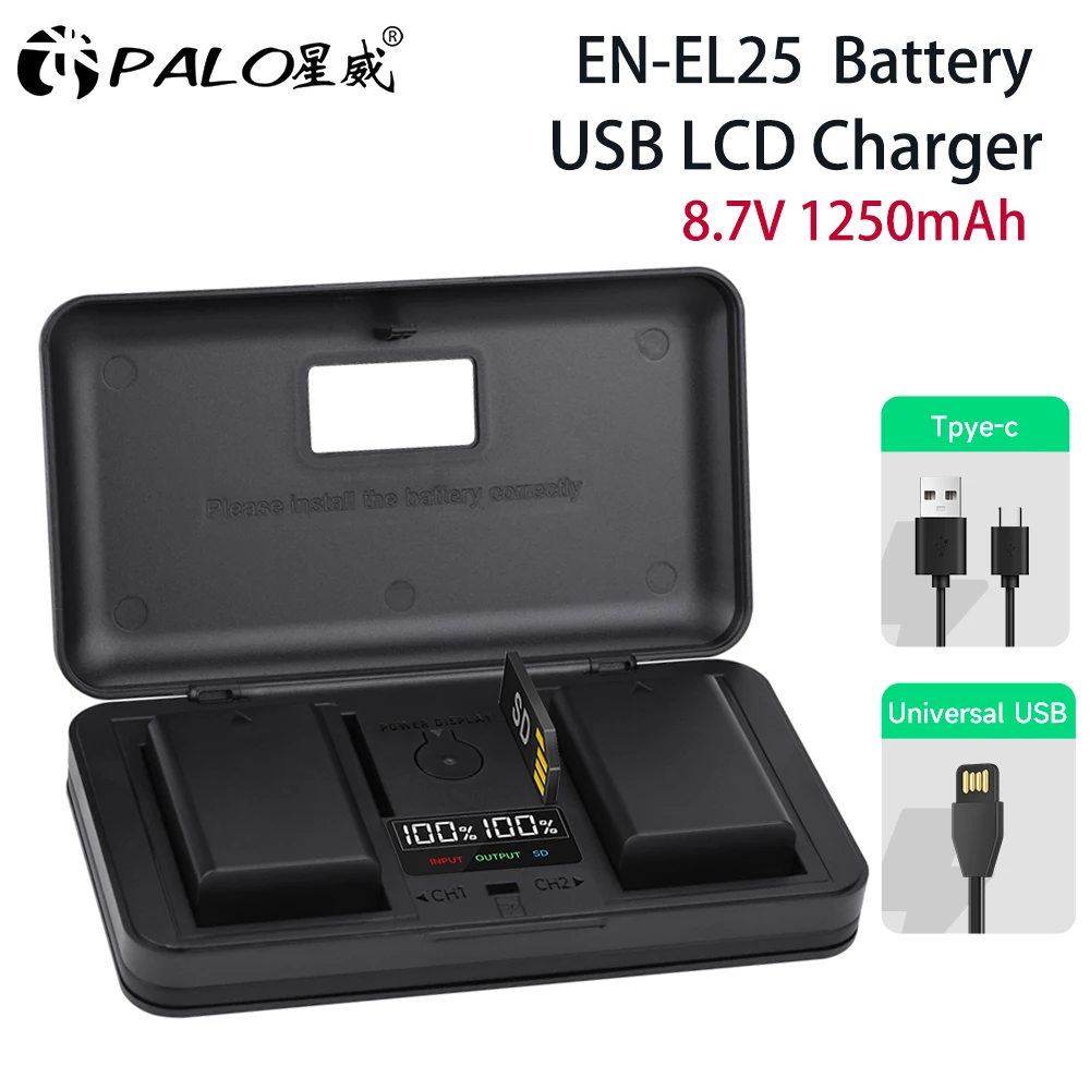 

PALO EN-EL25 EN EL25 Rechargeable Li-ion Battery + Storage Box LCD Dual Charger For Nikon Z30 Z50 ZFC Z 50 Z FC Camera Battery