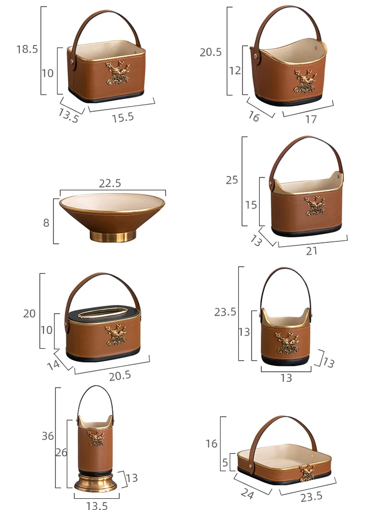 American Brown Leather Storage Basket Desktop Tissue Box Dressing Table Cosmetics Jewelry Storage Box Multifunctional Art Crafts