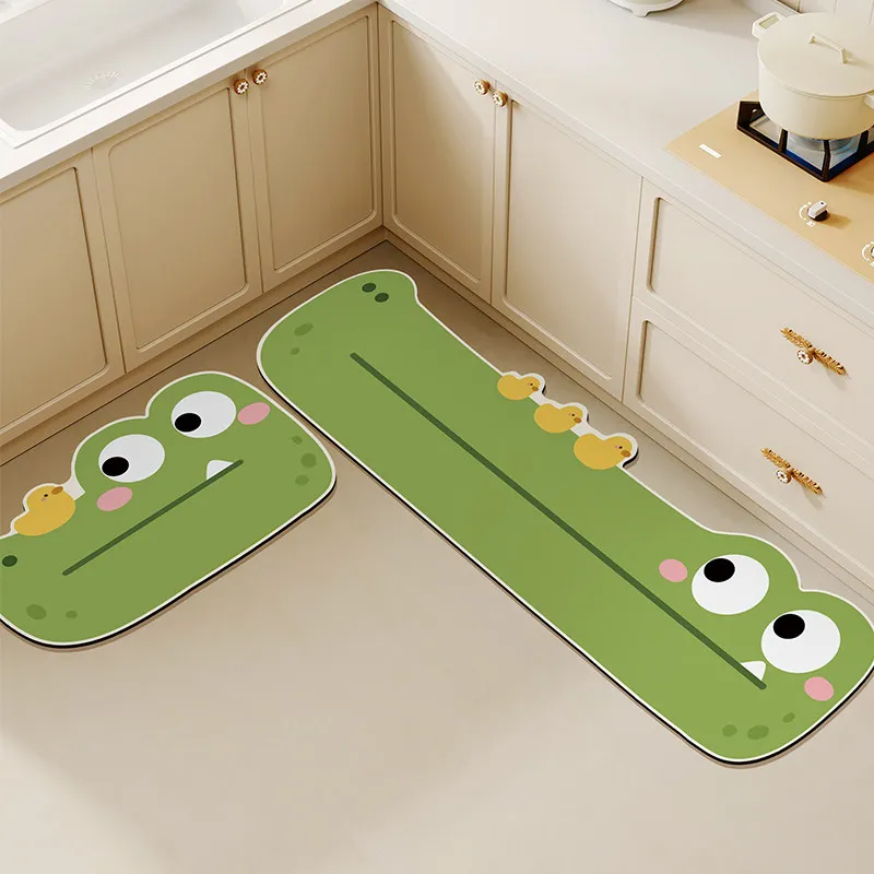 VIKAMA Cute Crocodile Duck Kitchen Runner Mat Waterproof Oilproof Non Slip Anti Fatigue Cartoon Farmhouse Kitchen Floor Doormat