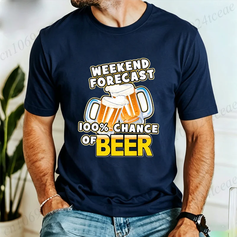 Weekend Forecast 100% Chance of Beer Graphic T-shirt Funny Beer Lover Casual Tee Tops Unisex Party BBQ Drinking Gift Tshirt
