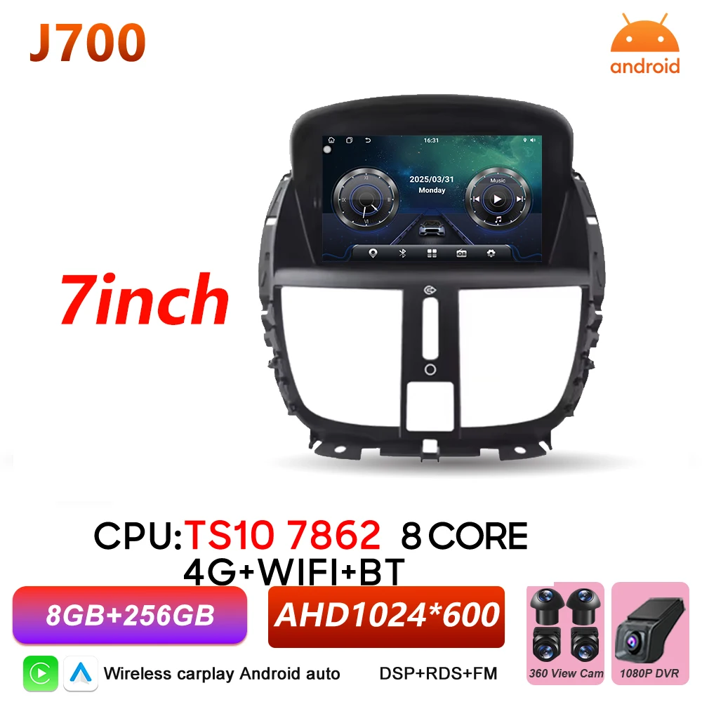 Android 16 Auto autoradio voor Peugeot 206+ 207 207CC 2006 - 2015 Carplay multimediaspeler GPS navigatie DSP autoradio scherm