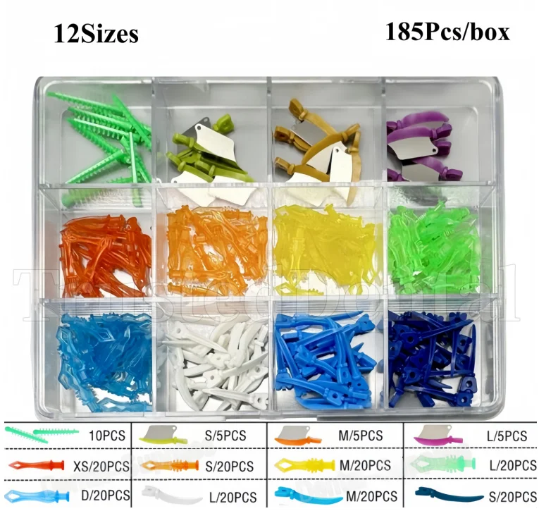 185 pièces Cales interdentaires dentaires en plastique, adaptatives pour composite, type Tulwar Diamond Knife, pour diastème, recharge jetable avec trou de protection