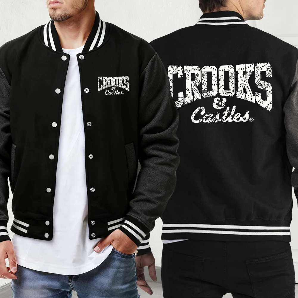 

New World Is Coming Print Men Fashion Baseball Jersey Autumn Winter Vintage Jackets Street Basics Veste Pocket Comfy Clothing