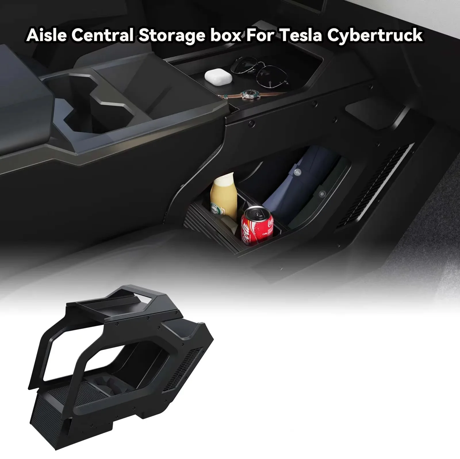 EVSTUDIO テスラ・サイバートラック用車内収納ボックス インテリアカーアクセサリー 下部センターコンソール 大容量収納