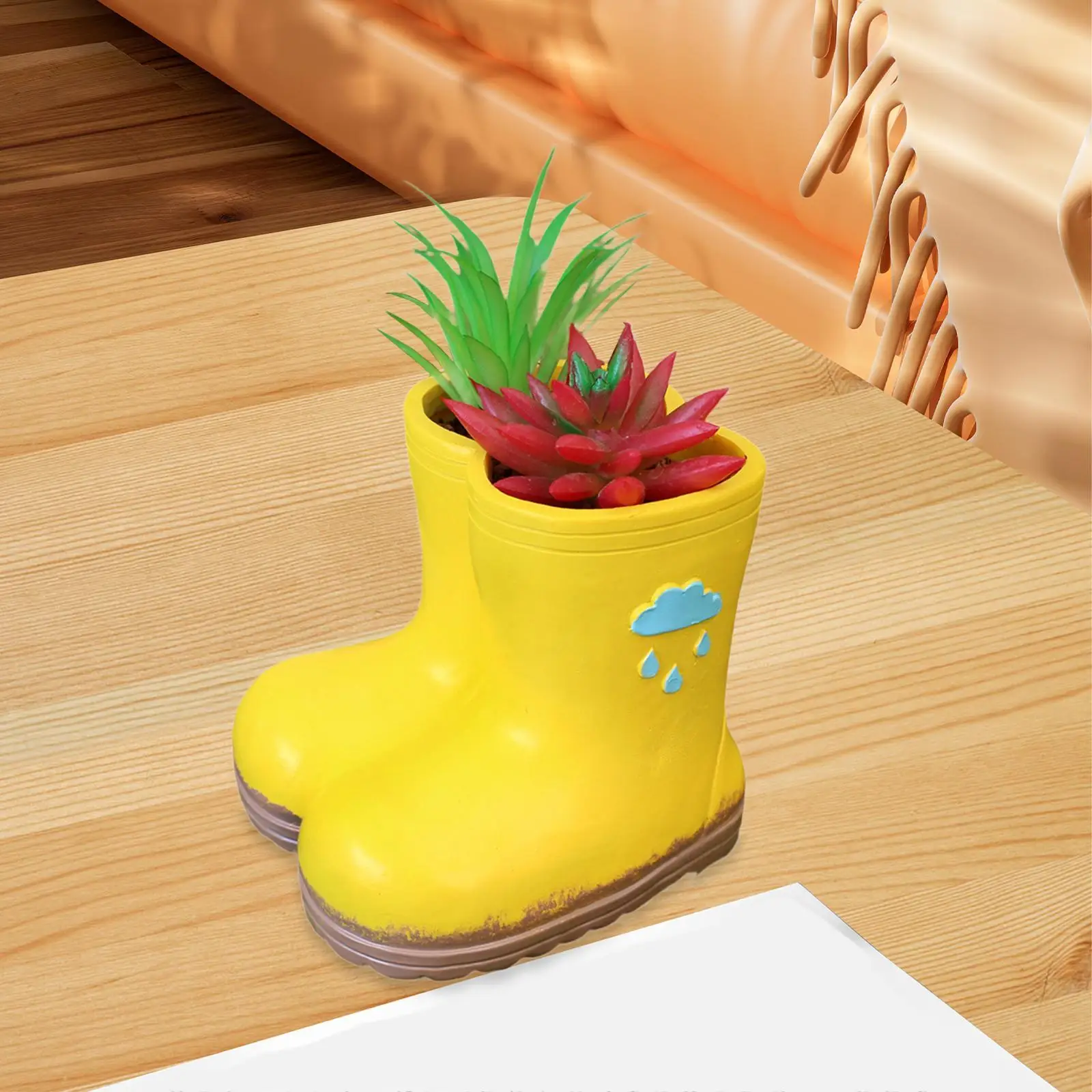 Rain Boots Figurine Flower Pot Planter Resin Flowerpot Tabletop Ornament for Living Room Shelf Indoor Outdoor Patio Table