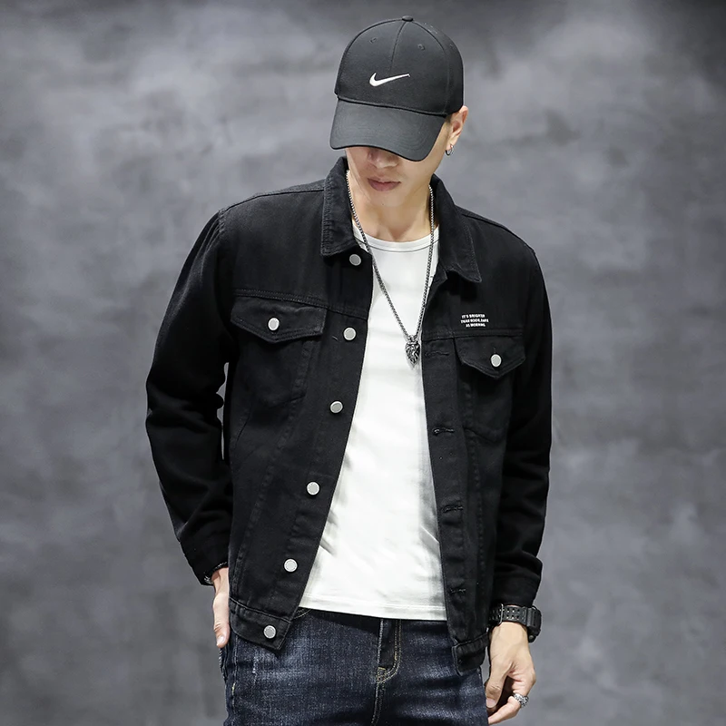 

Мужская джинсовая куртка, весна и осень, новый стиль, модная черная мужская свободная повседневная джинсовая куртка, большой размер 4XL 5XL