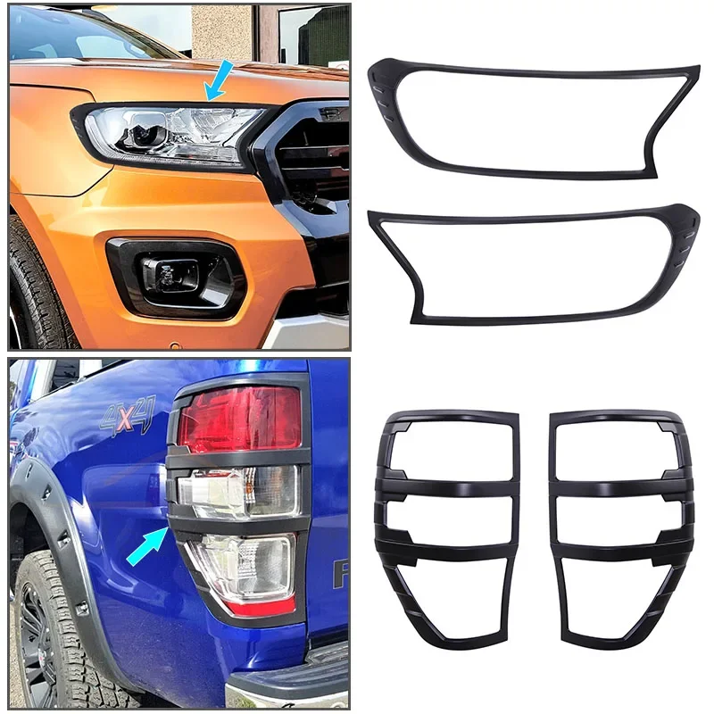 

Lamp Hoods Taillights Cover Trim and Headlight Cover for Ford Ranger 2015-2022 T7 T8 PX PX2 PX3 Matte Black Auto Accessories