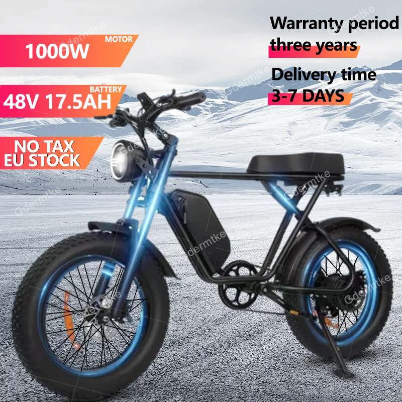 Electric Bike 1000W 48V17.5AH Waterproof Lithium Battery Mountain Motorcycle Electric Bicycle Disc Brake 20 Inch Fat Tire E Bike