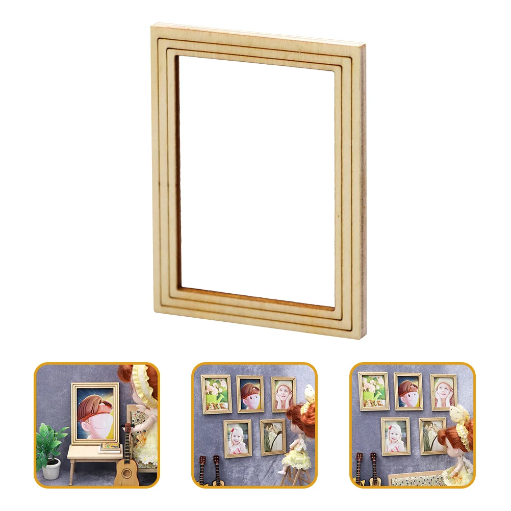 

6 Pcs DIY Plain Blank Photo Frame Wooden Frames for Crafts Mini Picture Miniature House Kit Tiny Micro Scene Model Unfinished