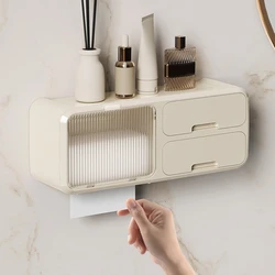 Wall-mounted Waterproof Tissue Storage Rack No punching Toilet Organizer Drawer Box With Drawer Kitchen Bathroom Accessories