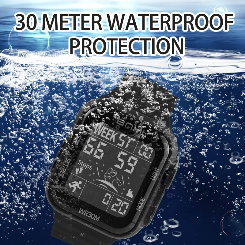 Men's Multi-function Sports Watch Silicone Luminous Calendar Design LED Clock Square Large-screen Waterproof Digital Watches