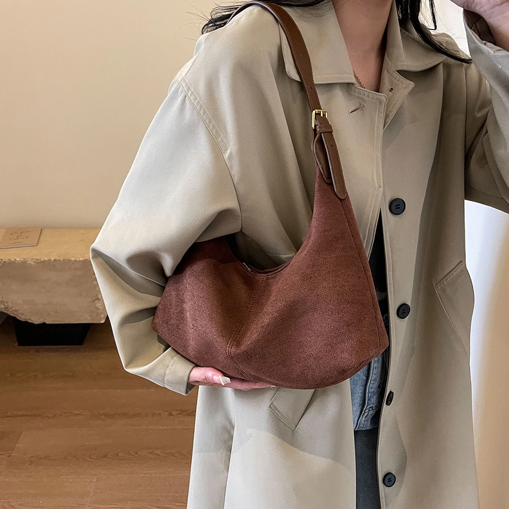 Vintage Handbag Purse for Women Suede Shoulder Bag Causal Crossbody Bags Female Luxury Designer Clutch Ladies Crescent Hobo Bag image 4