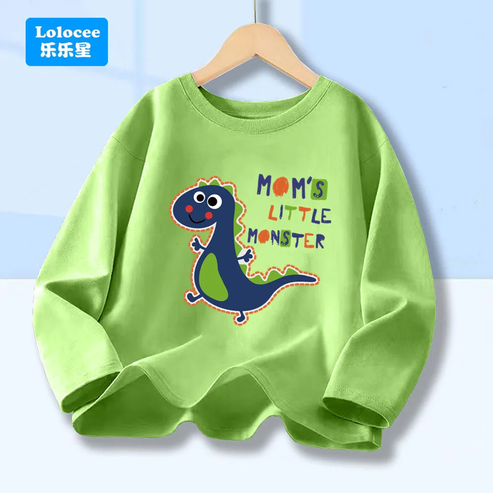 Kinder Langarm T-Shirt „Mom's Little Monster“ Cartoon Dinosaurier Aufdruck Grün T-Shirt Jungen Casual Baumwolle Top Kinderkleidung KL1