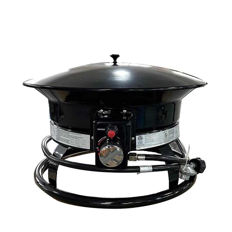 Portable Gas Volcanic Stone Fire Pit, 19/21-inch Diameter Outdoor Gas Fire Pit, Includes Grill Grid and Volcanic Rock, Adjustabl
