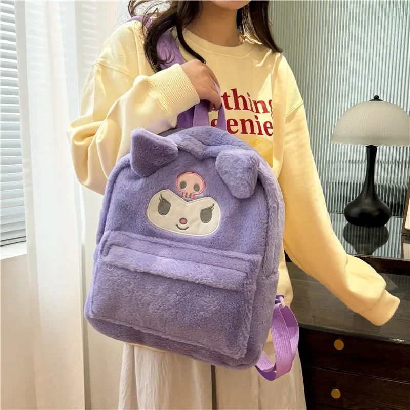 Saniro Hello Kitty Plush Backpack for Women Kawaii School Bag for Student Girl Luxury Designer Handbag Portable