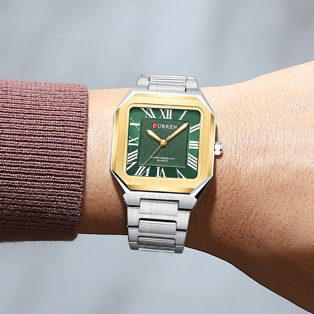 CURREN Minimalistische Eleganz Herren-Quarzuhr Quadratisches Zifferblatt mit Leuchtzeigern Edelstahlarmband Moderne Klassische Armbanduhr – Detail 14