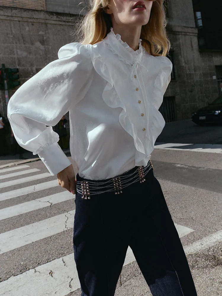 Autumn New Arrival Women's Casual Long Sve Satin Feel irt Versatile Floral Embroidery Ele Faionable Ladies' Top