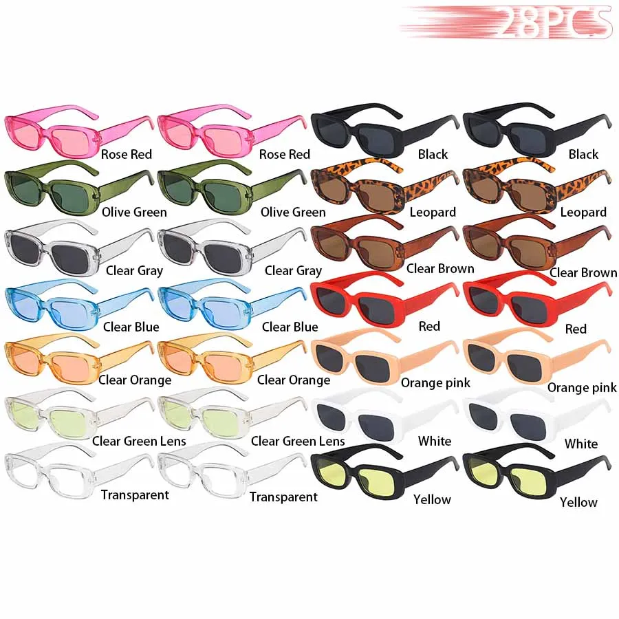 28PCS Kleine Rechteck Muster Sonnenbrille Für Frauen Vintage Marke Designer Quadrat Sonnenbrille Weiblichen Brillen Anti-glare UV400 – Detail 4