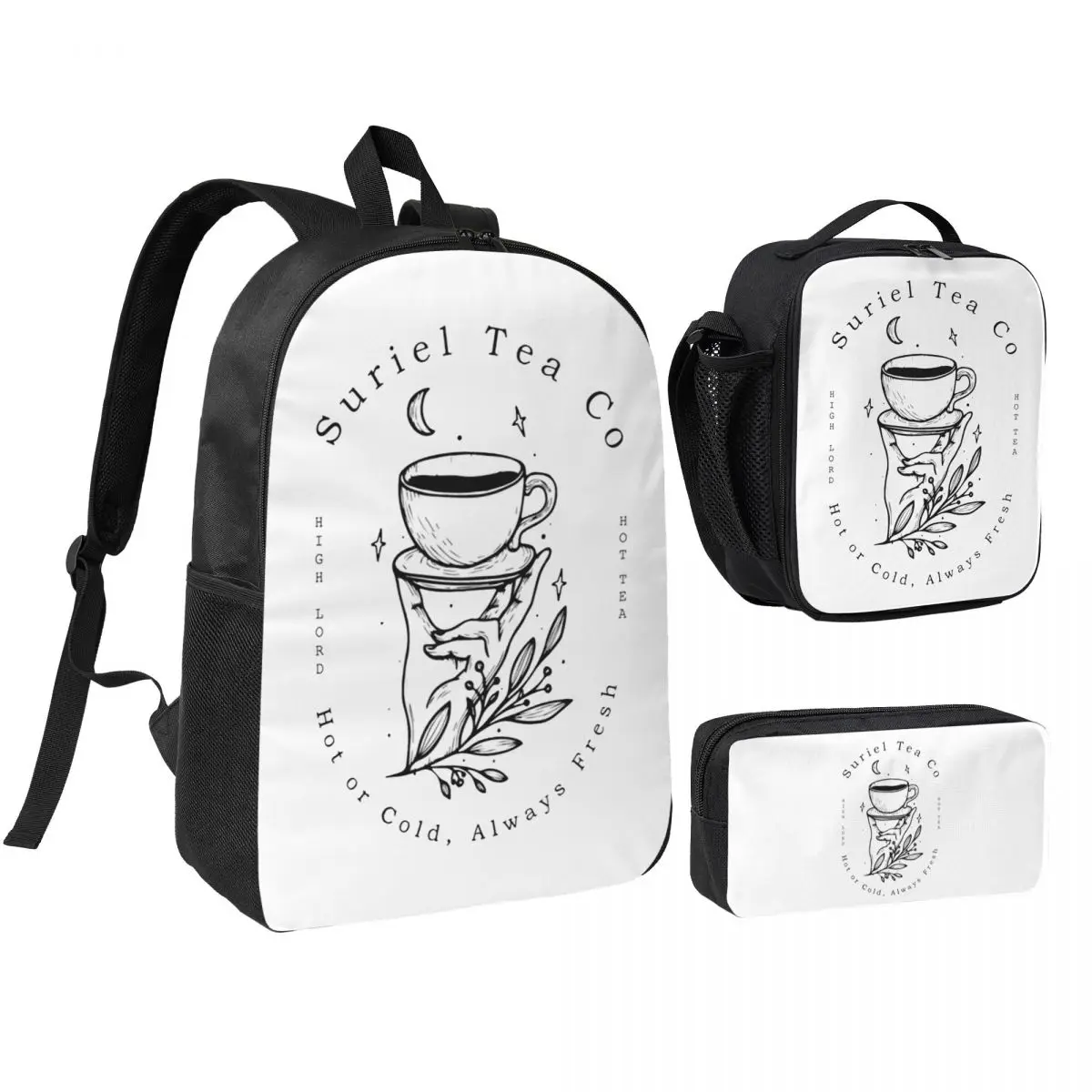 

ACOTAR Suriel Tea Co Backpack Student BookBag School Bag Shoulder Bags 3ps Insulated Lunch Bag Pencil Case