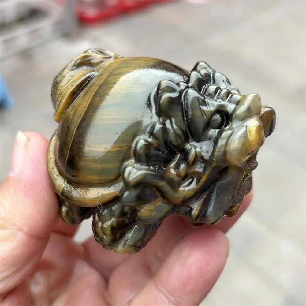 Natural Quartz Yellow Tiger Eye Stone Pixiu Carving Fengshui Healing Sculpture for Home Decorative Gift
