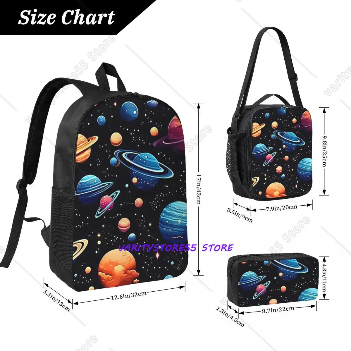 Solar System Space Planets Universe Backpack Student BookBag School Bag Laptop Shoulder Bags 3ps Insulated Lunch Bag Pencil Case