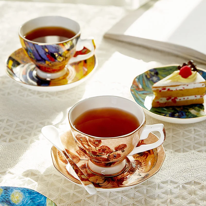 High quality bone china van gogh coffee cup with saucer coffee ceramic cup set household drinking utensils