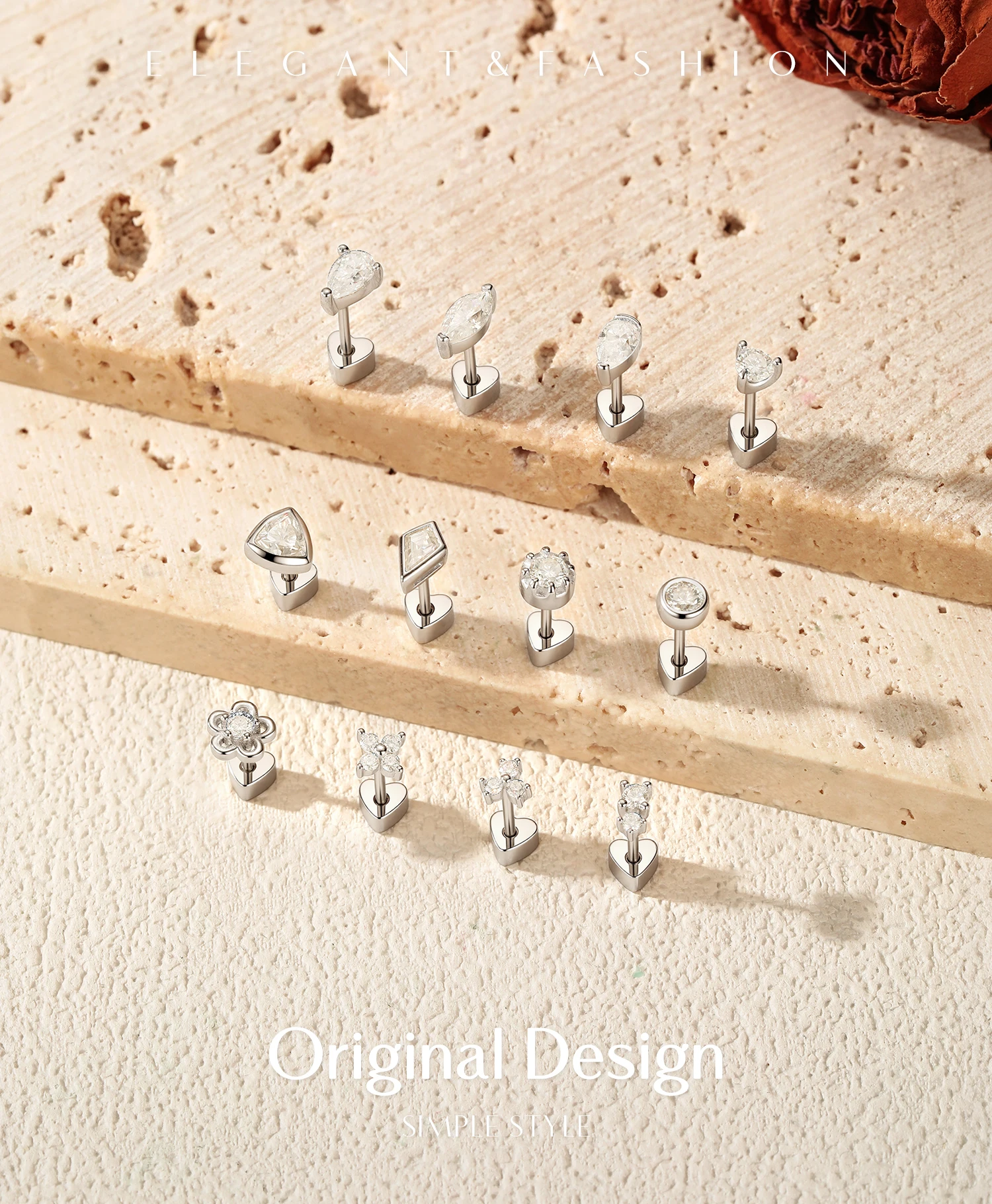 MODIAN 1PC D Moissanite Cartilage Stud 925 Sterling Stapelbare Schraub-Ohrstecker in mehreren Formen für Frauen Urlaubsschmuck – Detail 6