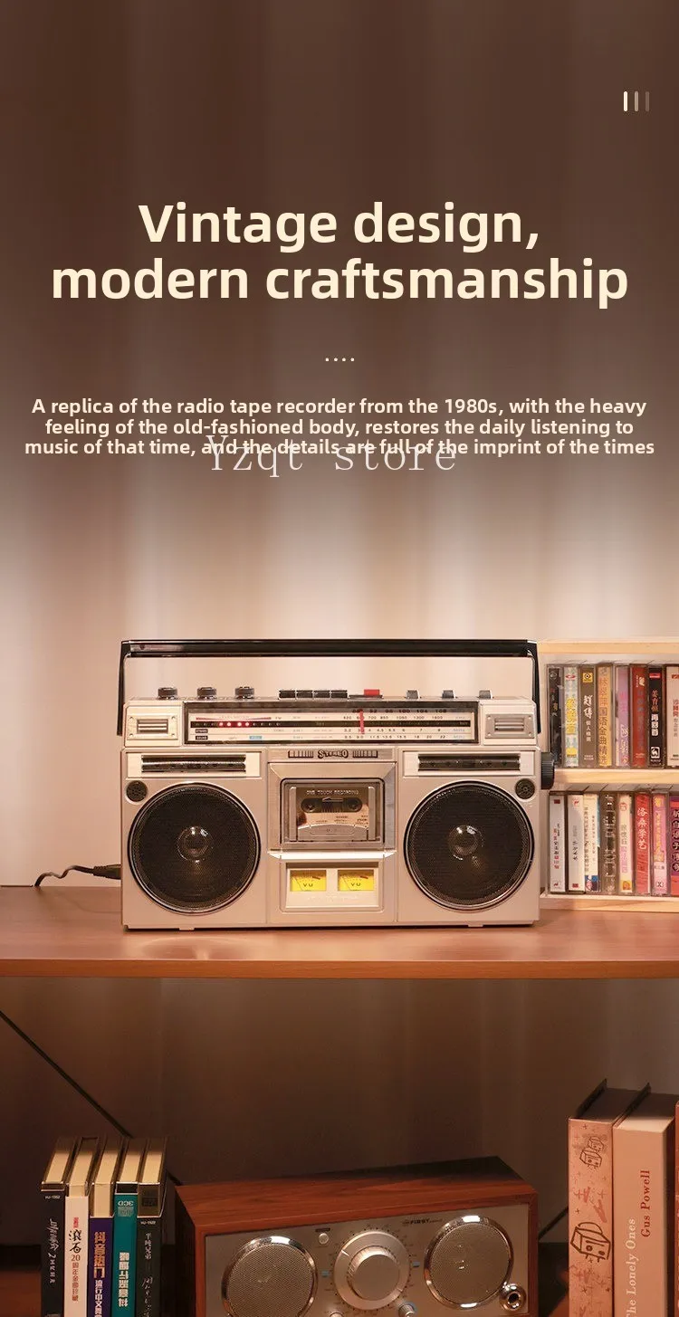 Retro nostalgic tape player, portable radio, cassette recorder, Bluetooth dual speaker, stereo sound, high power