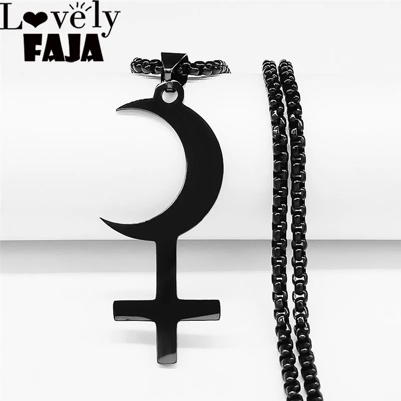 Lilith Crescent Inverted Cross Necklace Stainless Steel Astrological Symbol Sign Necklaces Satan Jewelry cruz invertida N3776