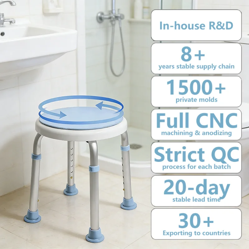

Simplywalk Aluminum Alloy 136KG Bath Shower Chair Round Medical Elderly People UKCA Framework Agreement