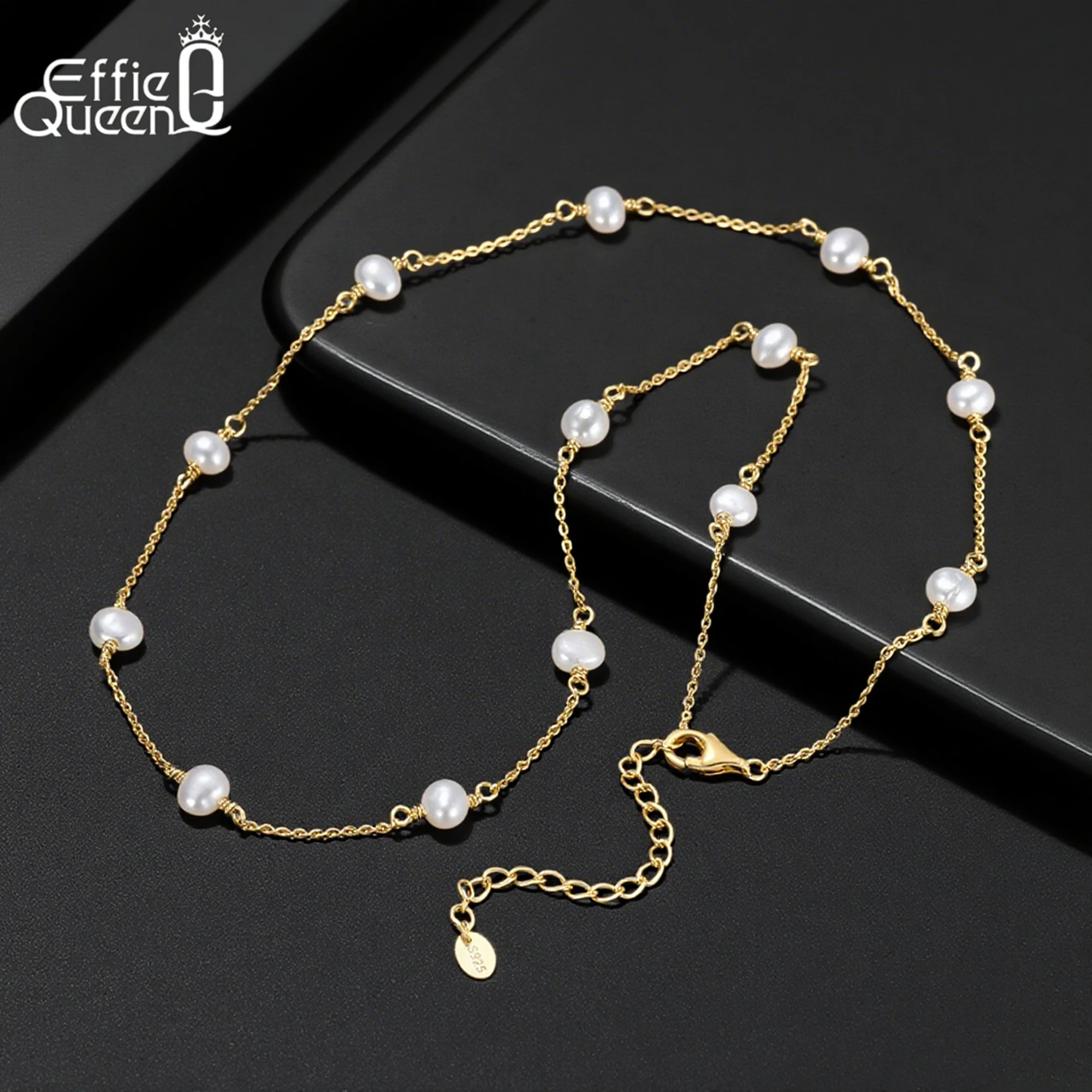 

EFFIE QUEEN 2025 Trend Necklace 14K Gold Sophisticated 925 Sterling Silver Interval Pearl Choker Chic and Modern Jewelry GPN19