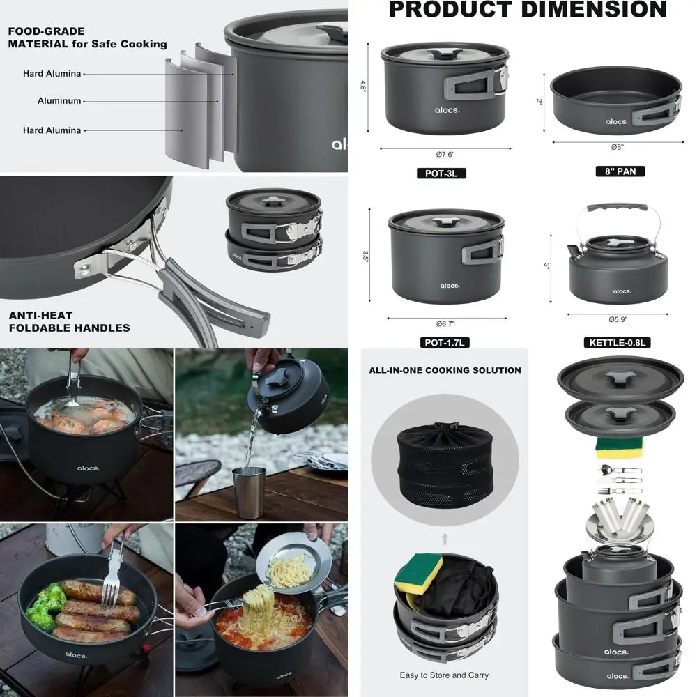 

Ultralight Backpacking Cookware Set - Compact Outdoor Pots and Pans with Kettle - Portable Camping Kitchen Kit