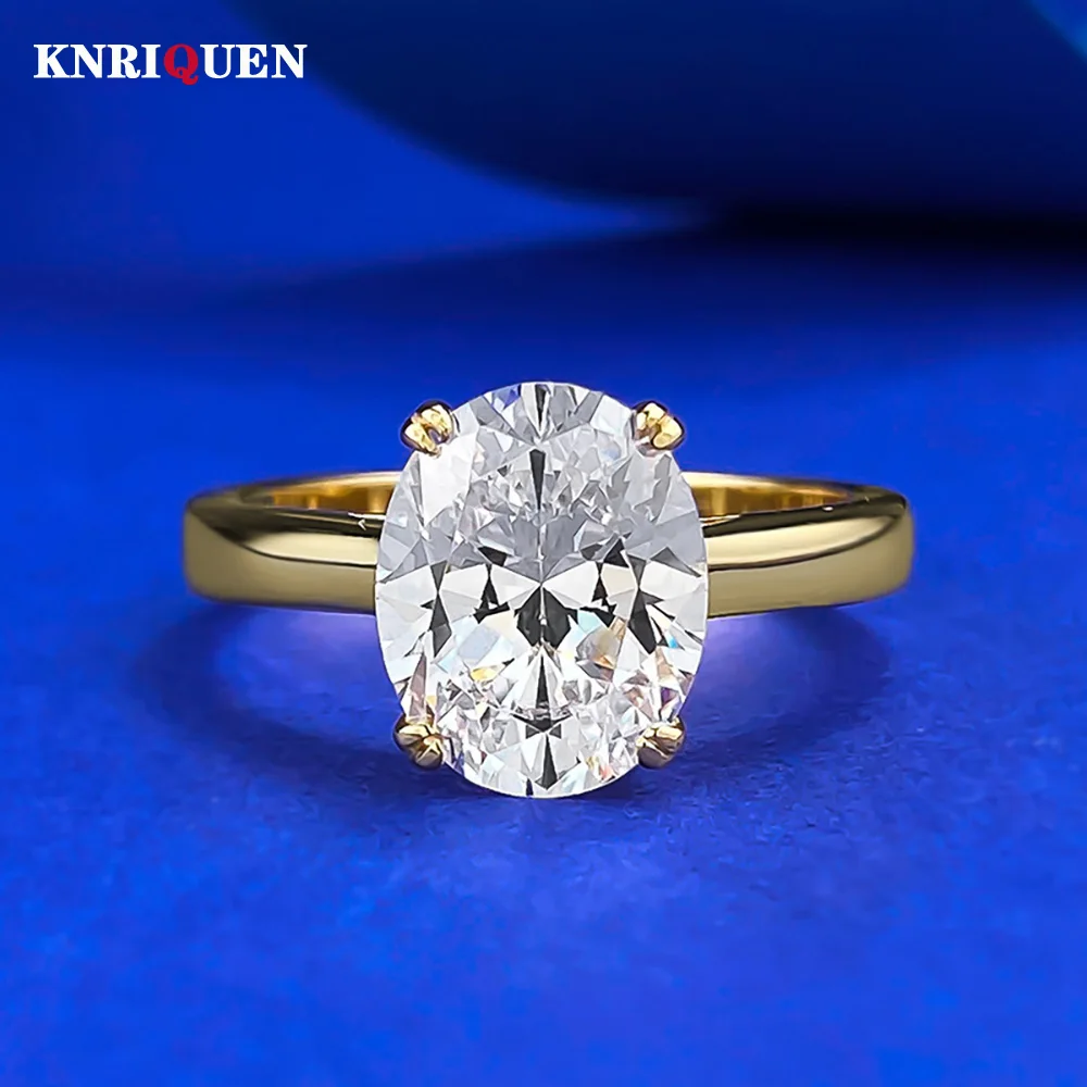 

Luxury 925 Sterling Silver Plated Gold 0val 8*10mm Lab Diamond Rings for Women Wedding Engagement Ring Party Fine Jewelry Gift