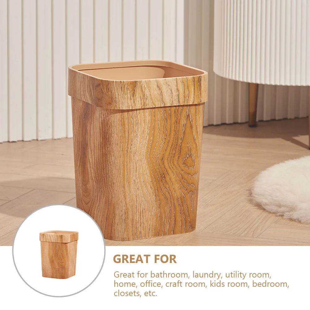 

Imitation Wood Grain Trash Can Waste Basket Bathroom Garbage Container Nordic Style Waste Paper Basket Plastic Home Office Room