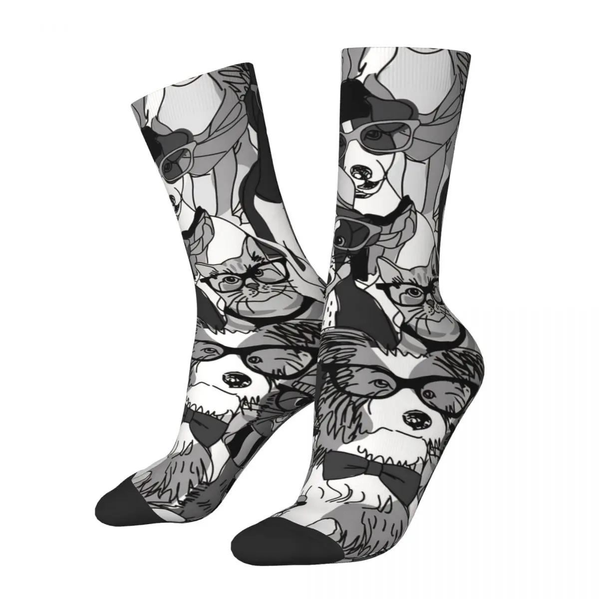 Funny Crazy Sock for Men Cats And Dogs In Glasses Hip Hop Dog Lover Man Quality Pattern Printed Crew Sock Novelty Gift