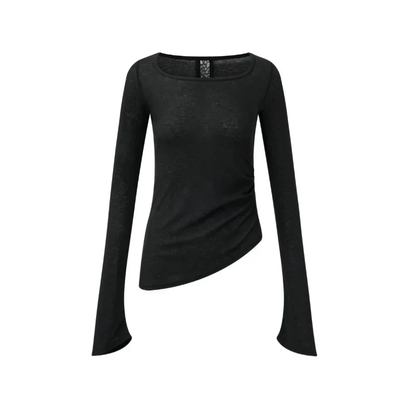 Y2k تي شيرت نسائي أسود كوكيت Harajuku دانتيل مفرغ كم مضيئة موضة يابانية تي شيرت ضيق جيارو ملابس الشارع